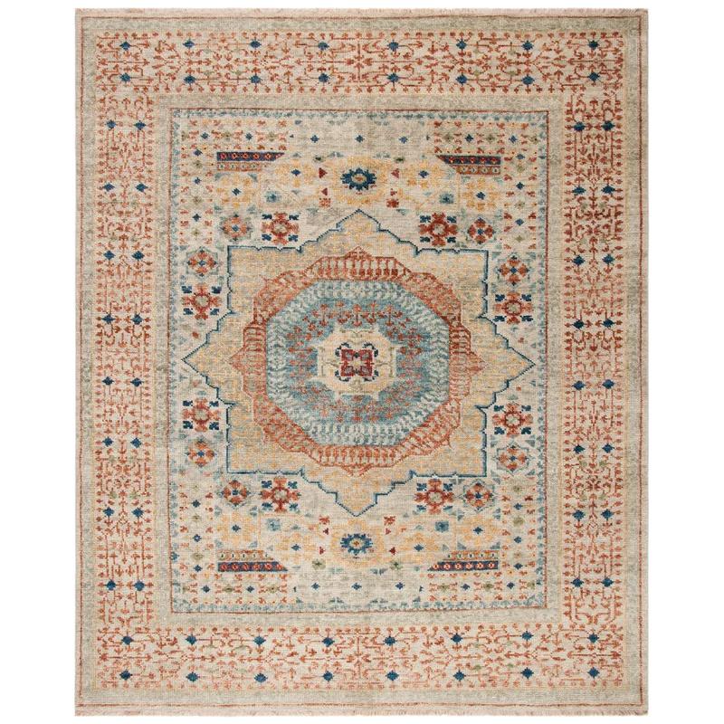 Ivory and Rust Hand-Knotted Wool Area Rug 9' x 12'