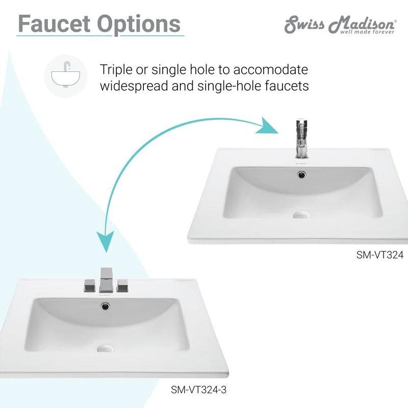 Ceramic 24" Single Bathroom Vanity Top