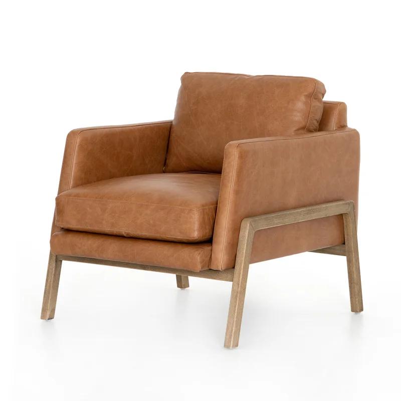 Sonoma Butterscotch Leather and Wood Accent Chair