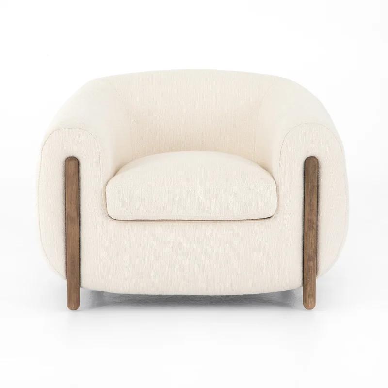 Lyla Modern Barrel Chair in Distressed Natural with Ivory Polyester Blend