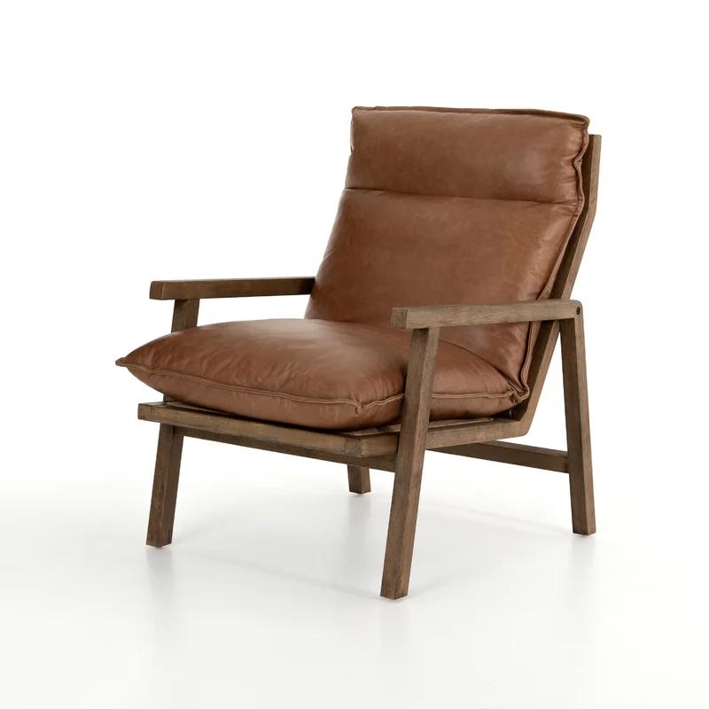 Orion Contemporary 27'' Brown Leather Accent Chair with Ladder-Back