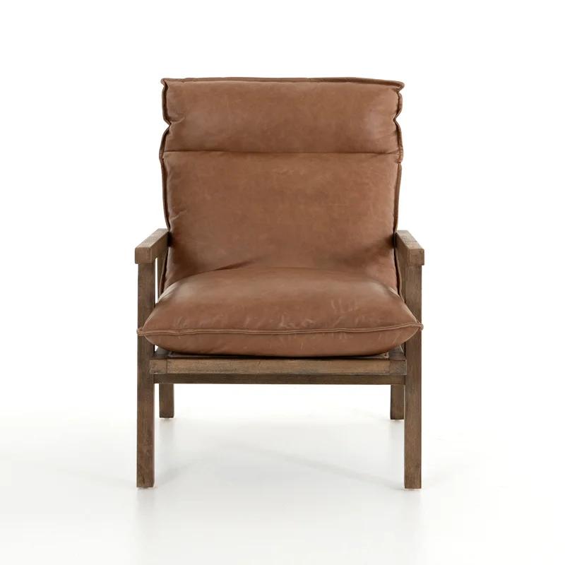 Orion Contemporary 27'' Brown Leather Accent Chair with Ladder-Back