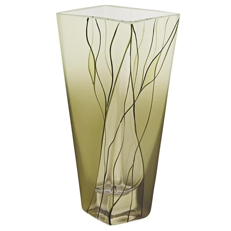 Evergreen Chic Hand-Painted Crystal Square Vase