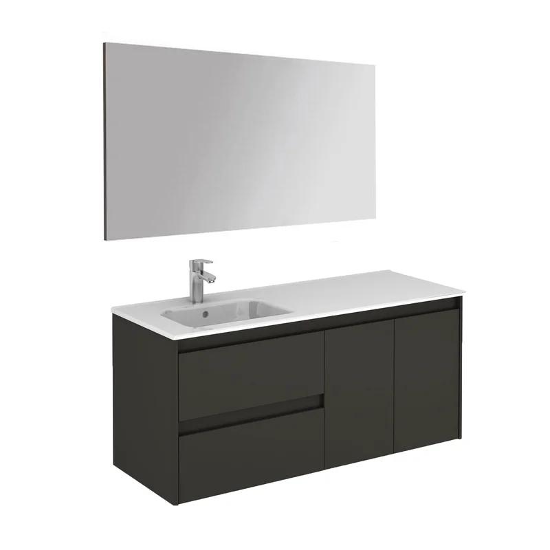 Ambra 48'' Glossy Anthracite Modern Wall-Mounted Vanity with Integrated White Sink and Mirror