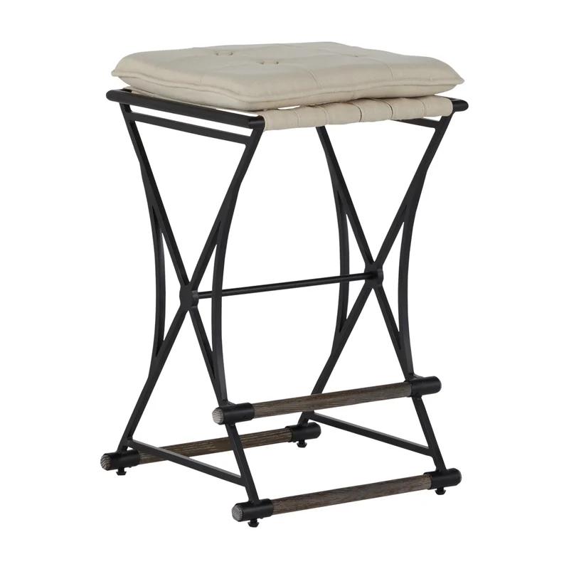 Aged Charcoal Black and Ivory Linen 26.5'' Counter Stool