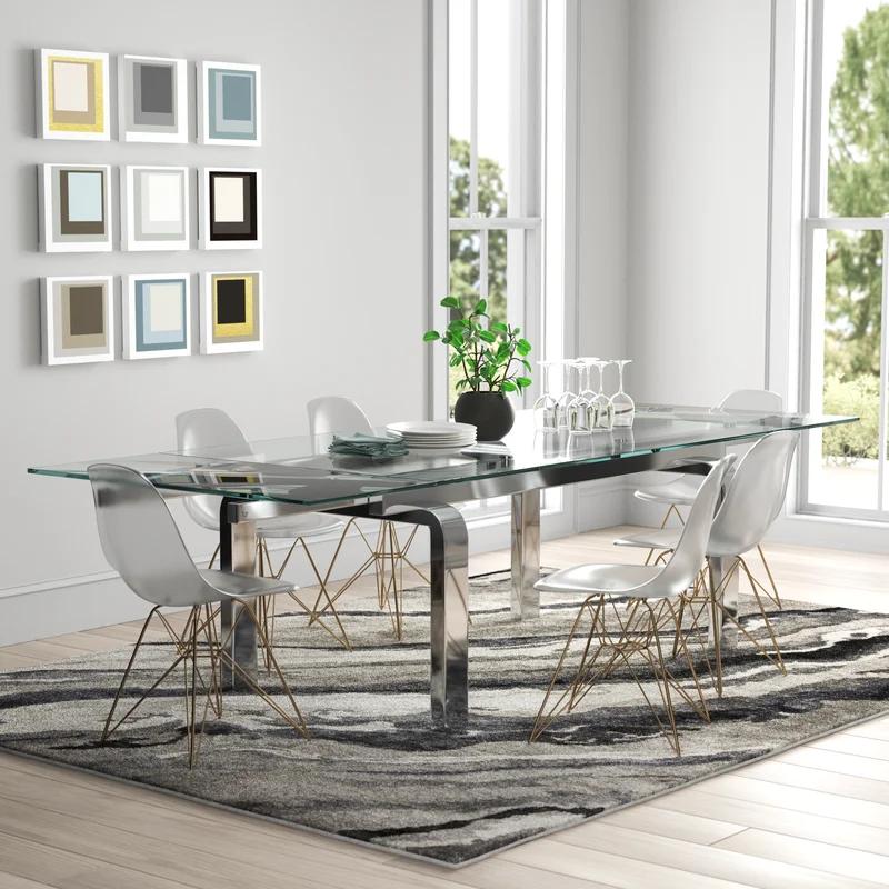 Calvert Contemporary Extendable Glass Dining Table with Chrome Base