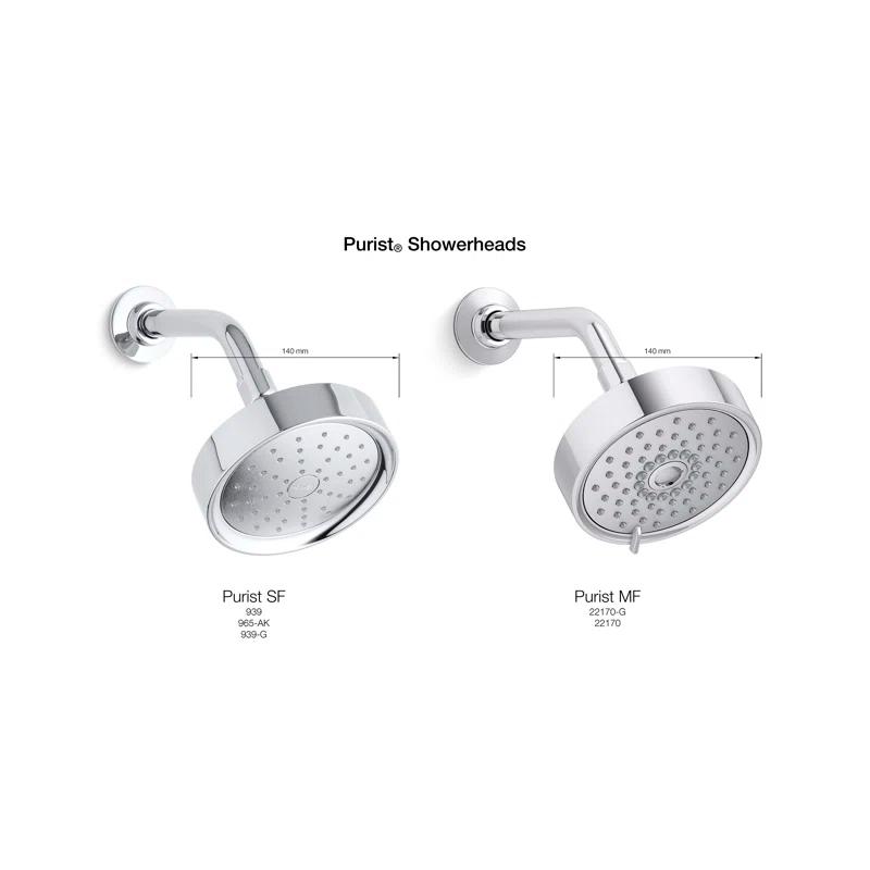 Kohler Purist 2.5 Gpm Multifunction Wall Mount Showerhead, Three Spray Settings, 5.5" High Pressure Spray Head