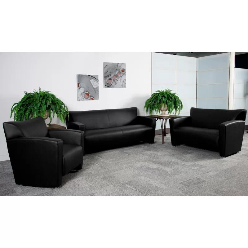 Elegant Black LeatherSoft Flared Arm Reception Sofa