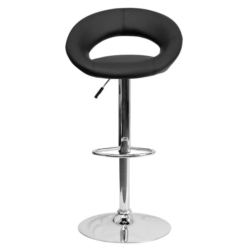 Orbit-Back Swivel Adjustable Stool in Black Vinyl with Chrome Base