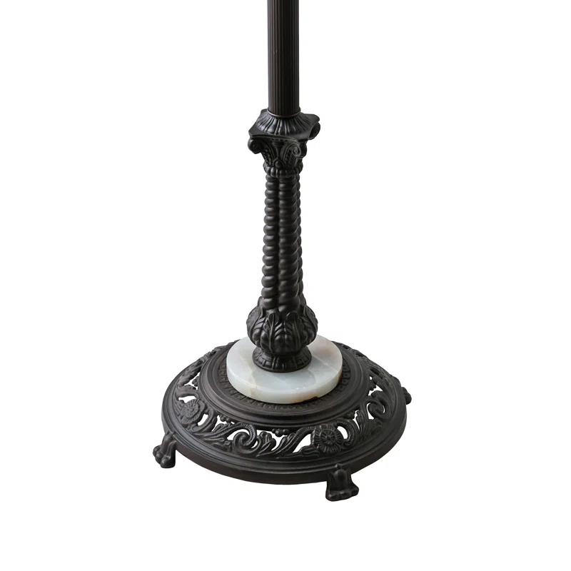 Meyda Tiffany 228520 62 Inch High Roseborder Floor Lamp   Black Finish with Ruby/Beige Glass