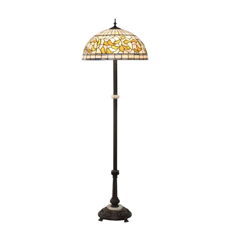 Elegant Mahogany Bronze 3-Light Floor Lamp with Stained Glass Shade