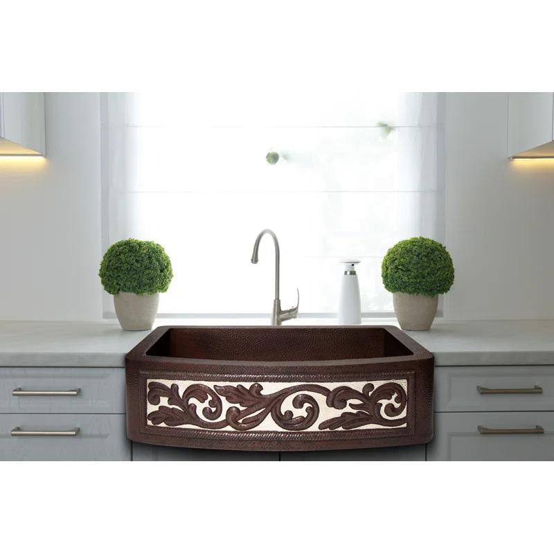 Ambiente Mexican Copper Crafts 33x22" Rectangular Single Bowl Kitchen Sink – Farmhouse Apron Drop-In Sink – 16 Gauge Bronze Copper Undermount Sink – Durable Copper Kitchen Accessories