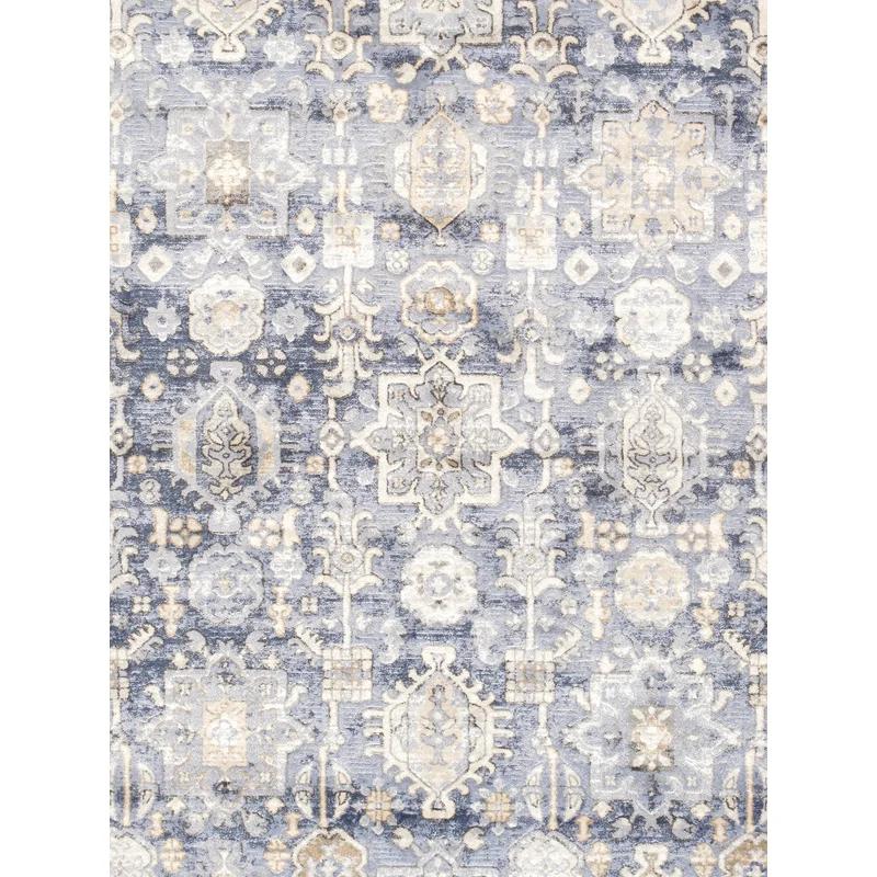 Beige and Blue 6' x 9' Synthetic Rectangular Area Rug