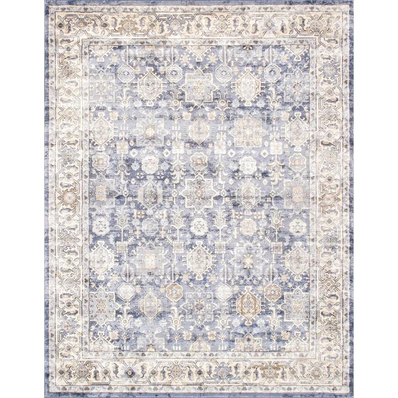 Beige and Blue 6' x 9' Synthetic Rectangular Area Rug