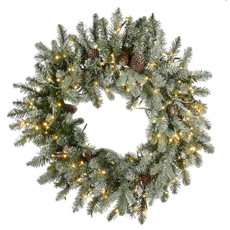 The Holiday Aisle® 24" Snowy Morgan Spruce Wreath with Dual Color LED Cosmic Lights