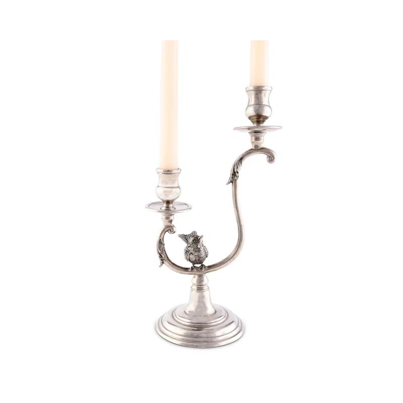 Elegance Pewter Song Bird Candlestick for Tabletop