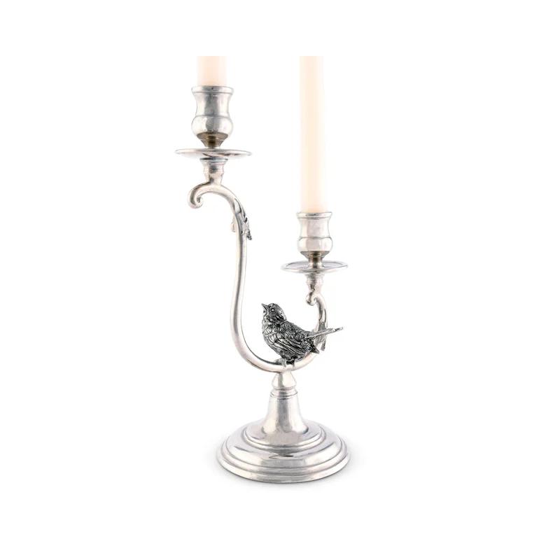 Elegance Pewter Song Bird Candlestick for Tabletop