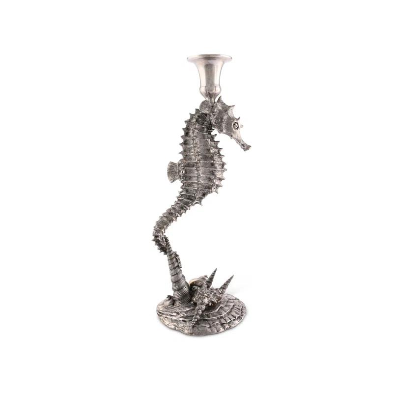 Sea And Shore 14'' H Pewter Tabletop Candlestick