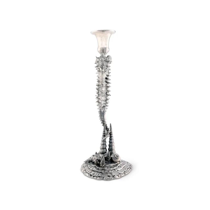 Poseidon's Steed 14'' Pewter Seahorse Taper Candlestick