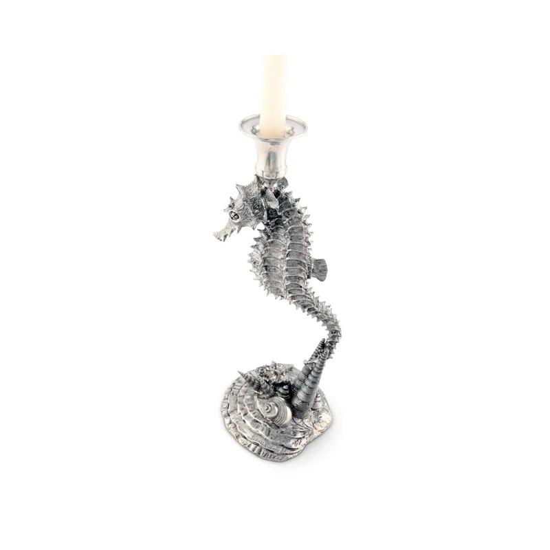 Poseidon's Steed 14'' Pewter Seahorse Taper Candlestick