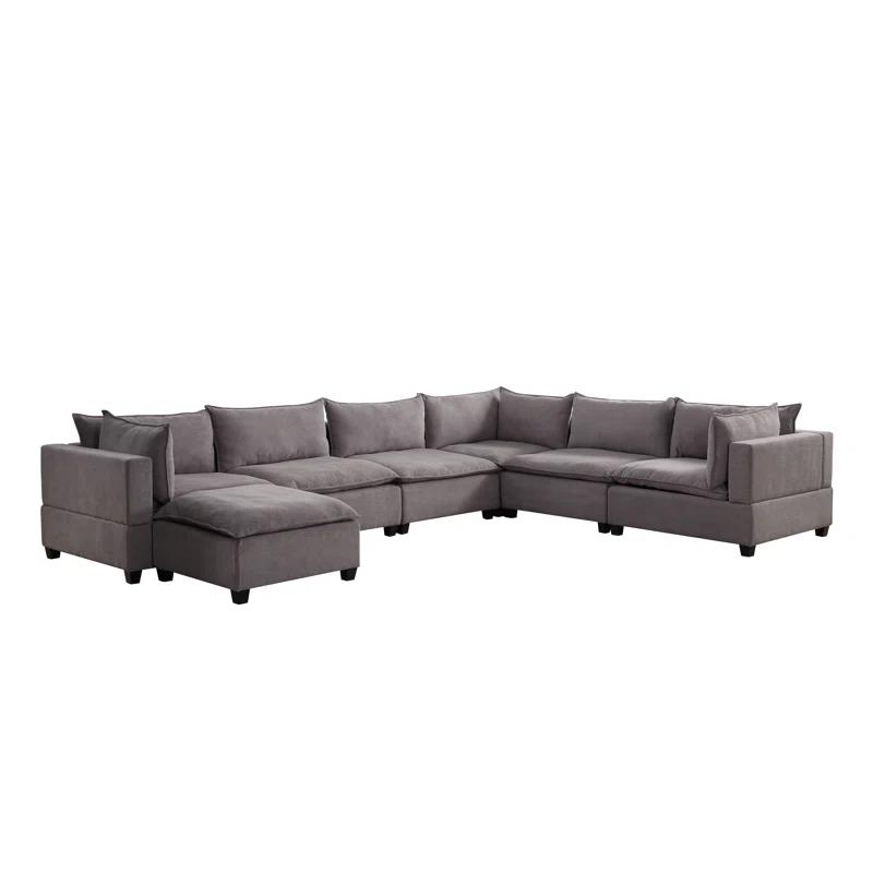 Madison Light Gray Microfiber 7-Piece Sectional with Ottoman