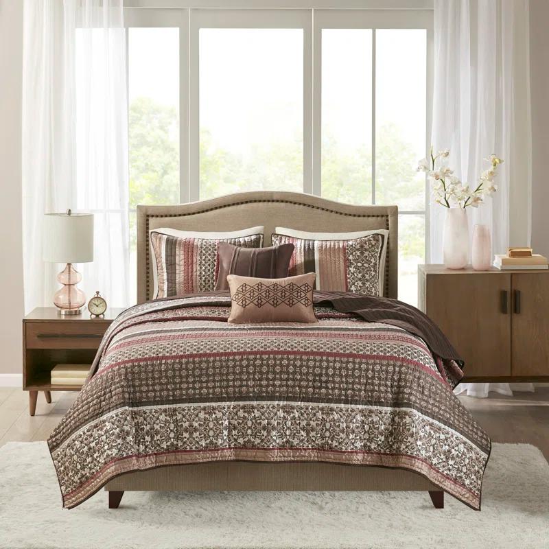 Madison Park Princeton Jacquard Quilt Set with Throw Pillows