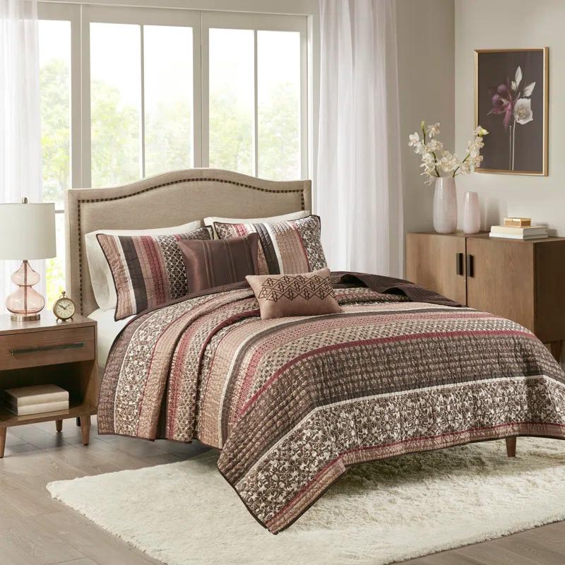 Madison Park Princeton Jacquard Quilt Set with Throw Pillows