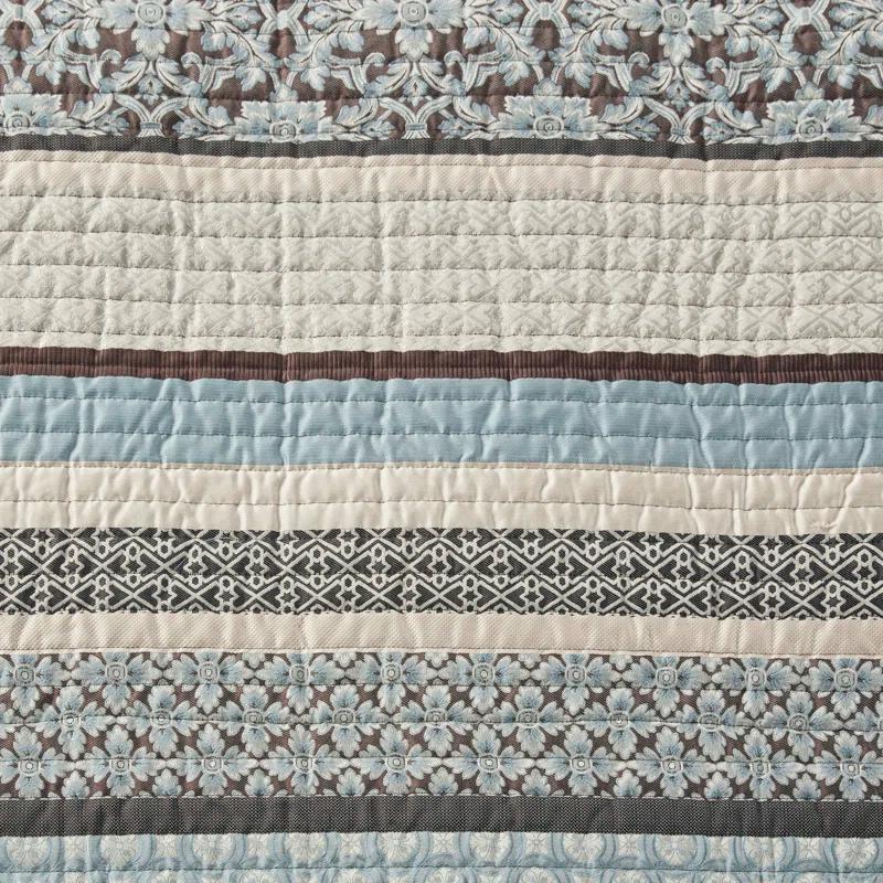 Blue and Brown Reversible Cotton Jacquard Quilt Set, Full