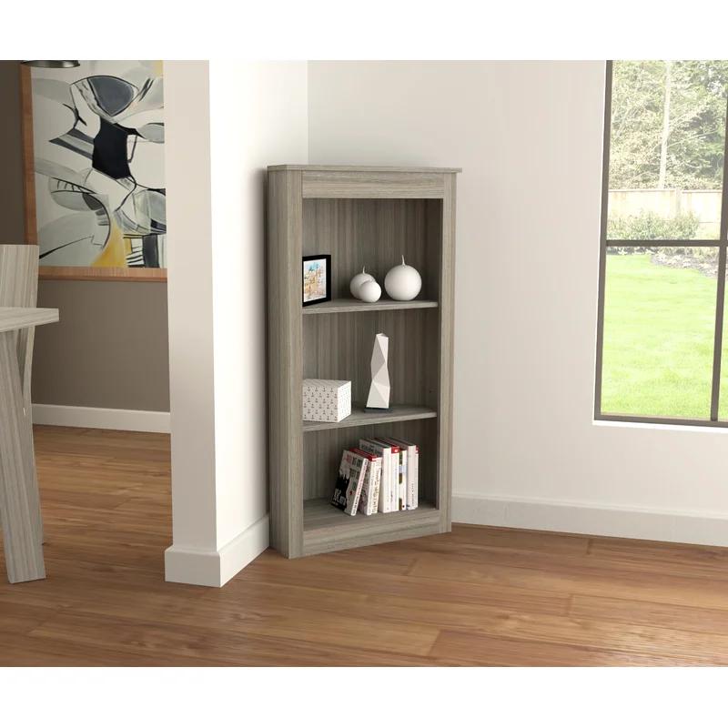 Compact Smoke Oak Corner Bookcase with Durable Melamine Finish