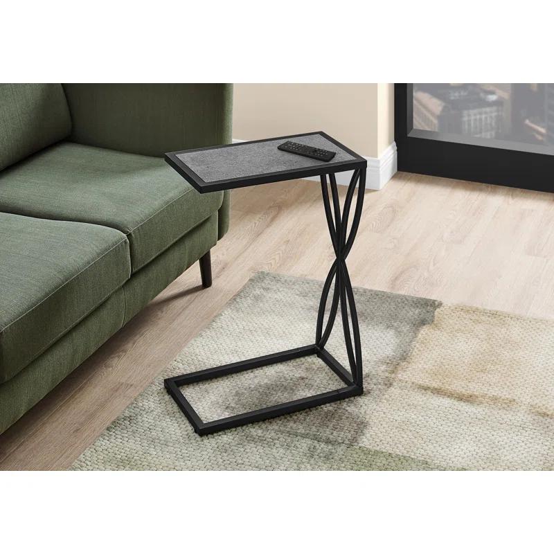 Latitude Run® Accent Table, C-shaped, End, Side, Snack, Living Room, Bedroom, Metal, Laminate, Grey, Black
