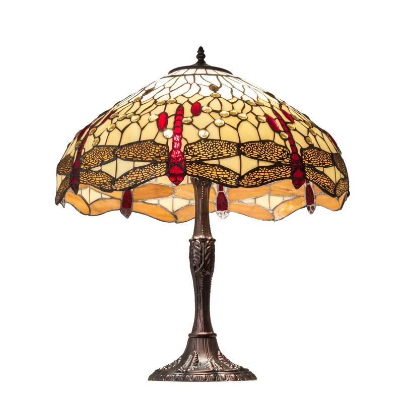 Meyda 26" Mahogany Bronze Dragonfly Stained Glass Table Lamp