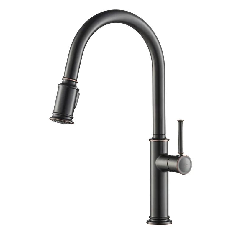 Elegant Bronze 17" Modern Pull-Out Spray Kitchen Faucet