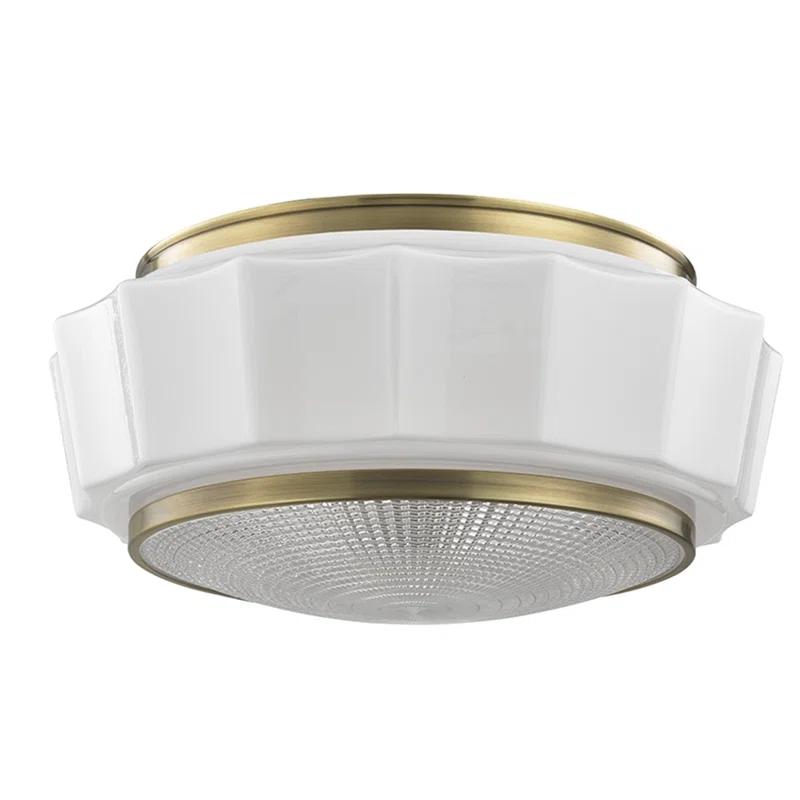 Elegant Aged Brass 3-Light Flush Mount with Glossy Opal Glass Shade