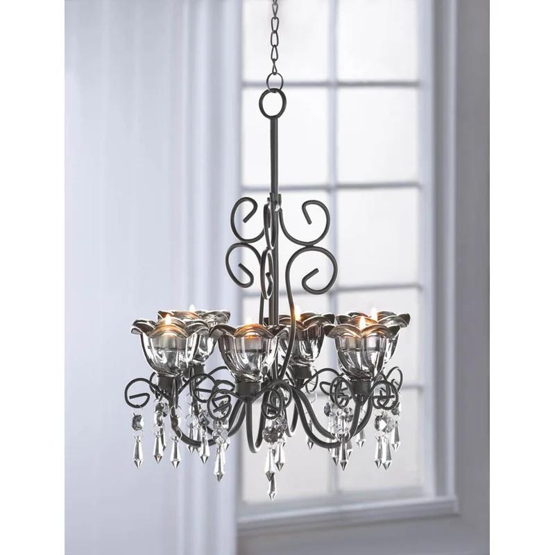 Midnight Blossom Black Crystal Outdoor Candle Chandelier