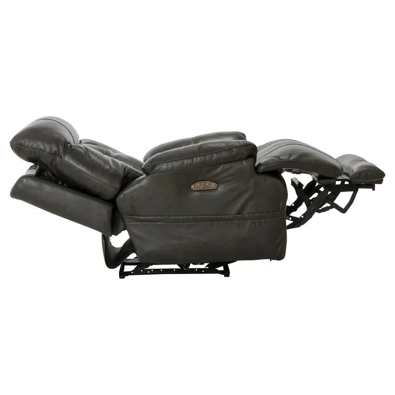 Naples Gray Genuine Leather Power Recliner with Steel Frame