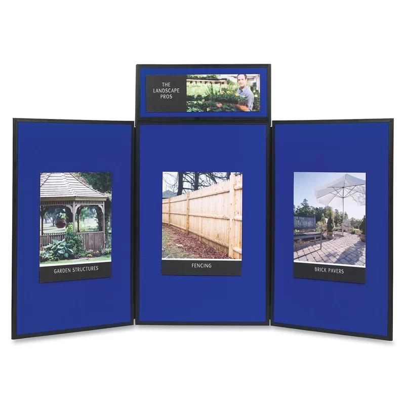 Quartet Show-It! Double-Sided Blue/Gray Fabric 3-Panel Display Board