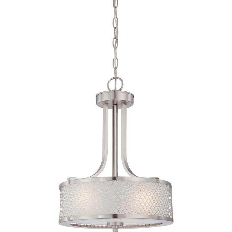 Valdese Fusion 3-Light Drum Pendant in Brushed Nickel with Frosted Glass
