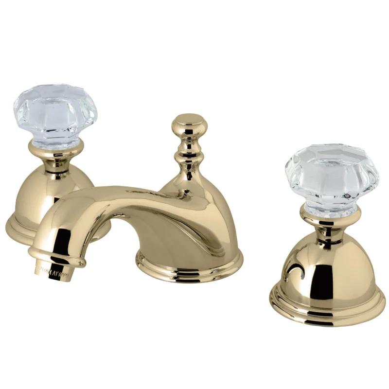 Elegant Polished Brass Widespread Bathroom Faucet with Crystal Knob Handles