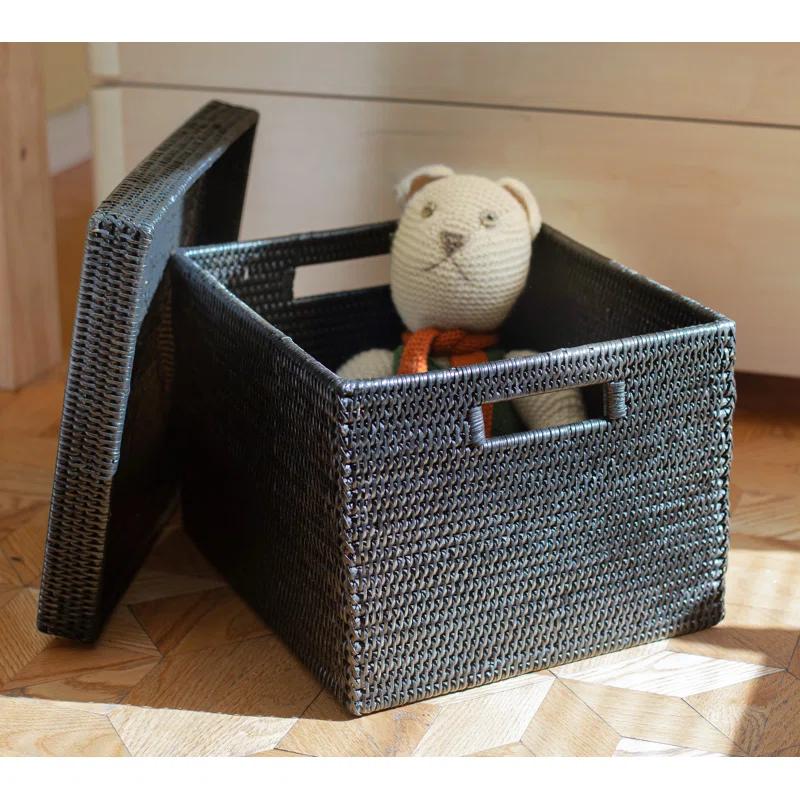 Handwoven Burmese Rattan Rectangle Storage Box with Lid