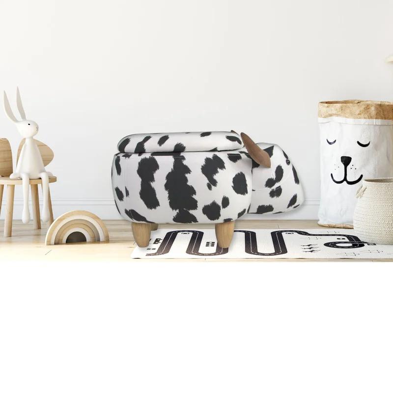 Whimsical Black-White Cow Shaped Faux Leather Storage Ottoman