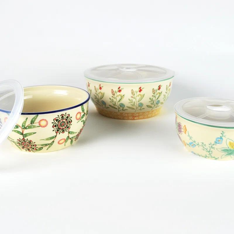 Ella 3 Piece Stoneware Storage Bowls Set with Lids