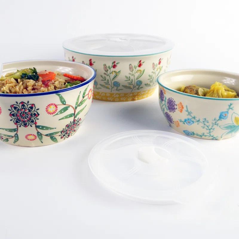 Ella 3 Piece Stoneware Storage Bowls Set with Lids