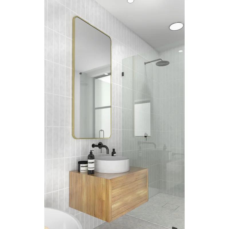 Trinity Sleek 48" Bronze and Gold Wood Framed Bathroom Mirror