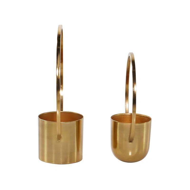 CosmoLiving by Cosmopolitan Round Gold Metal Ring Wall Planter, Set Of 2: 11", 14"