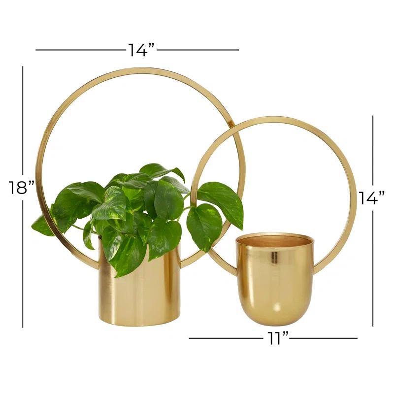 CosmoLiving by Cosmopolitan Round Gold Metal Ring Wall Planter, Set Of 2: 11", 14"