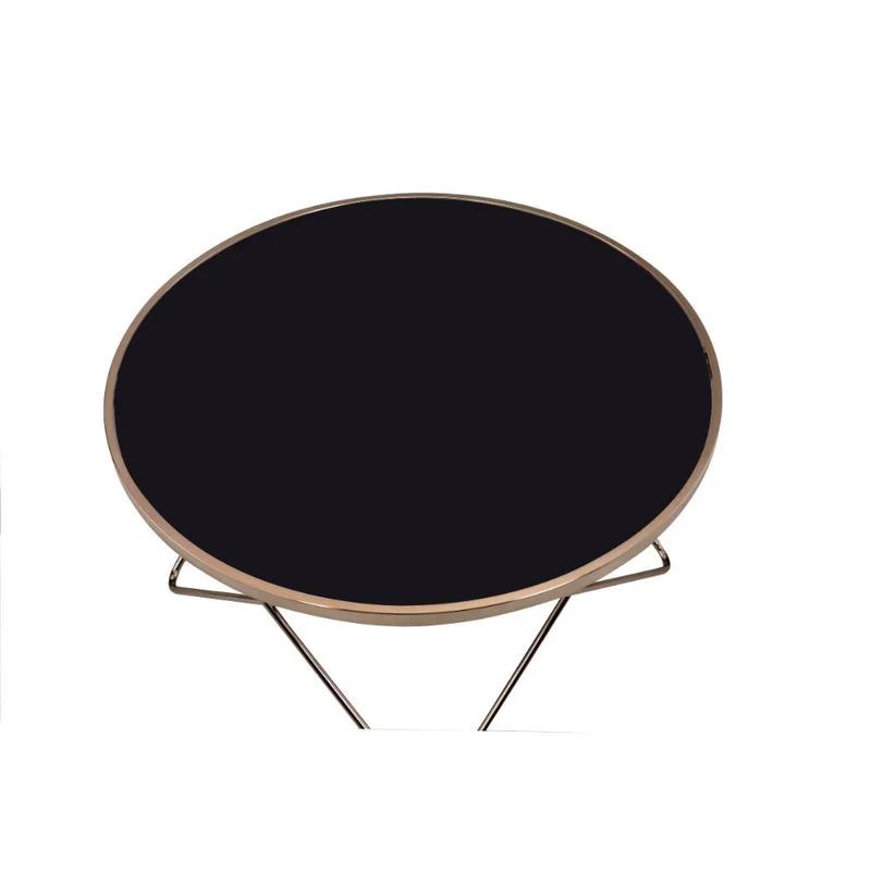 Eloise 34" Round Black Glass Coffee Table with Metal Base