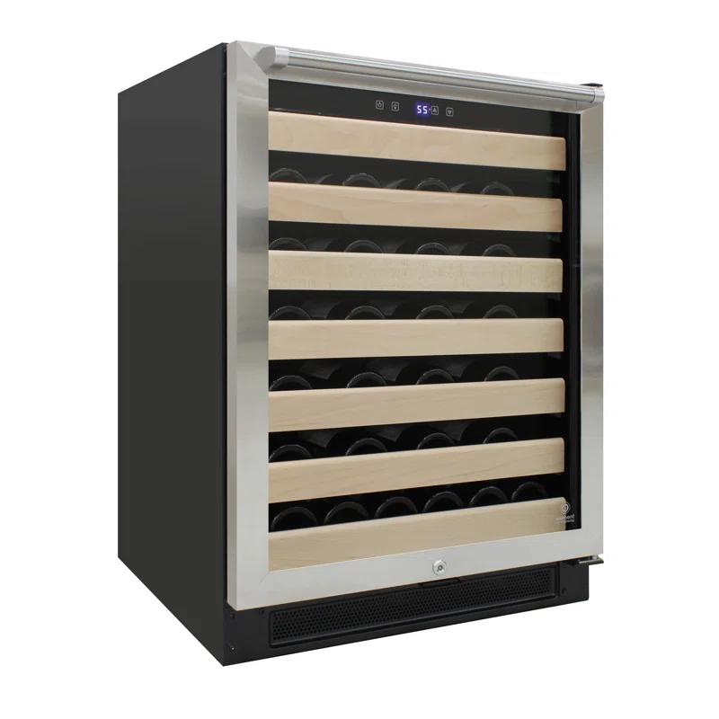 Vinotemp 54-Bottle Single-Zone Wine Cooler with Blue LED & Wood Lip Racks