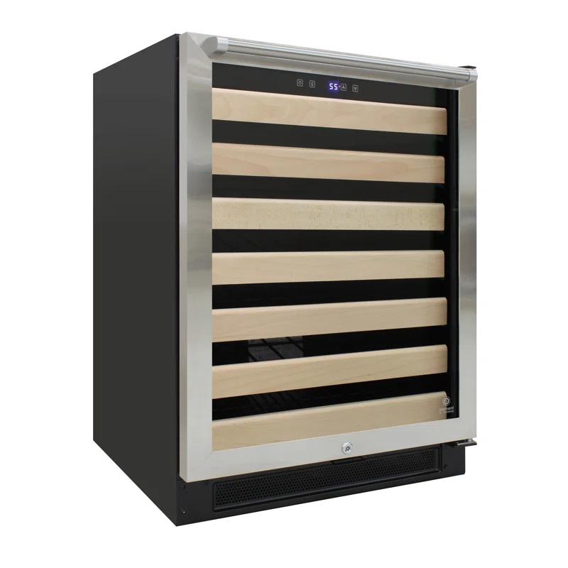 Vinotemp 54-Bottle Single-Zone Wine Cooler with Blue LED & Wood Lip Racks