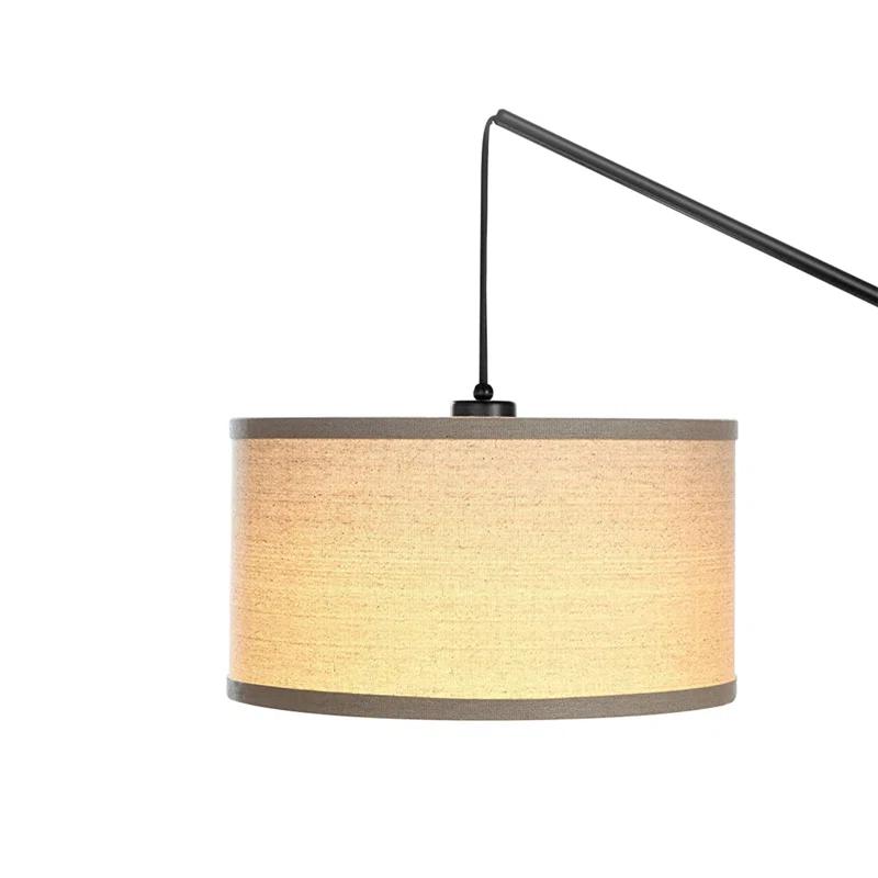 Brightech Hudson 70 in. Modern Height Adjustable LED Floor Lamp with Beige Fabric Drum Shade