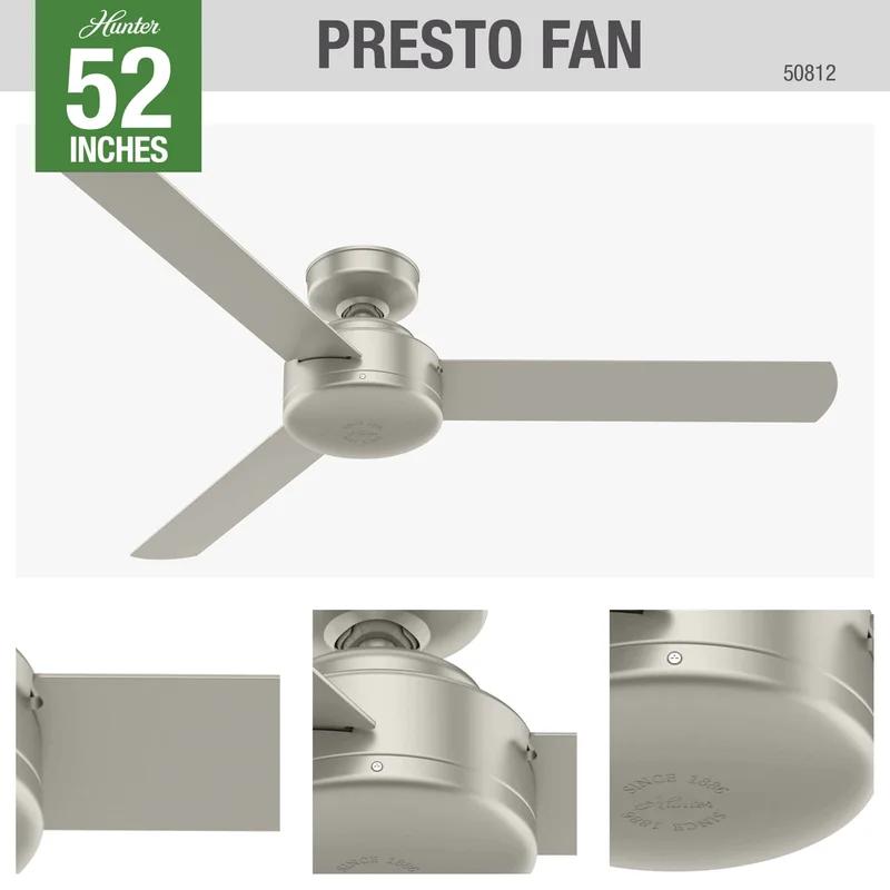 Presto Matte Nickel 52" Low Profile Ceiling Fan with Remote